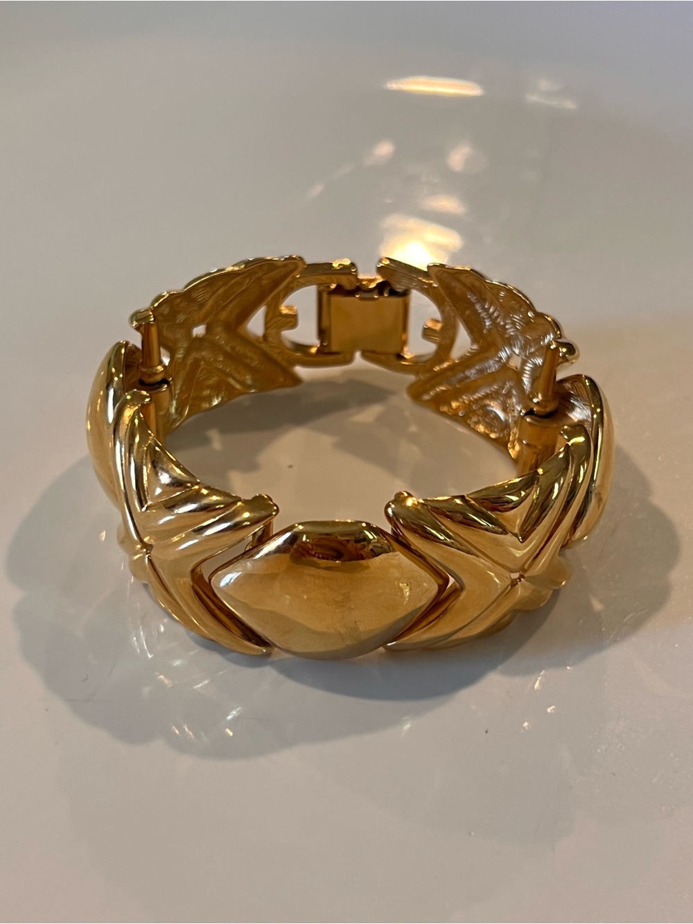 Givenchy Vintage Chunky Polished Gold Tone X Sculpted Link Bracelet Articulated
